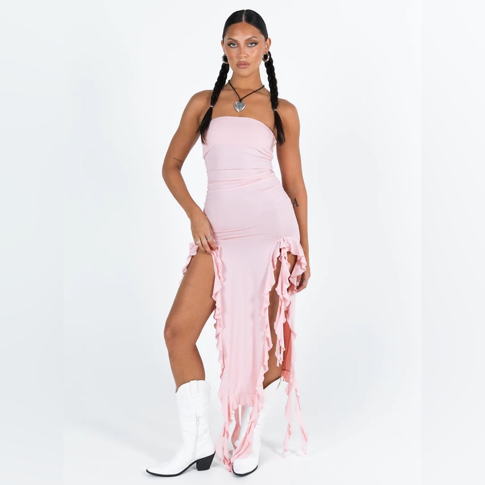LIONESS RENDEZVOUS STRAPLESS MIDI DRESS BLUSH